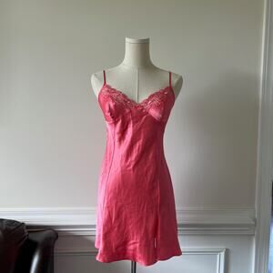 Victoria's Secret coral lace satin slip open back dress M